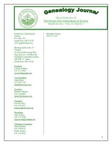 Official Publication Of  The Grants Pass Genealogical Society MARCH 2012 VOL 10 ISSUE 3  Grants Pass Genealogical