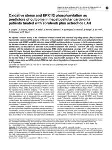 Oxidative stress and ERK1&sol;2 phosphorylation as predictors of outcome in hepatocellular carcinoma patients treated with sorafenib plus octreotide LAR