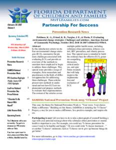 Partnership For Success  February 28, 2013 Volume 4  Prevention Research News
