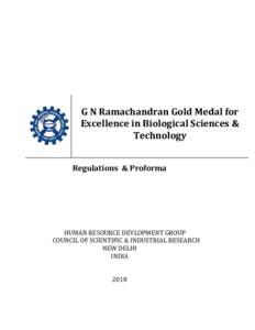 G N Ramachandran Gold Medal for Excellence in Biological Sciences & Technology Regulations & Proforma  HUMAN RESOURCE DEVLOPMENT GROUP