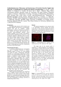 Cathodoluminescence Microscopy and Spectroscopy of Forsterite from the Tagish Lake Meteorite: An Implication for Luminescence-Based Astromineralogy. A. Gucsik1,2 and H. Nishido3, K. Ninagawa4, I. Gyollai1, M. Izawa5 and 
