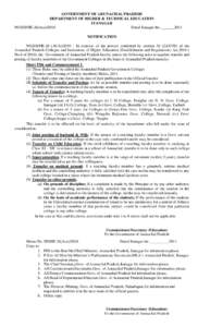 GOVERNMENT OF ARUNACHAL PRADESH DEPARTMENT OF HIGHER & TECHNICAL EDUCATION ITANAGAR NO.ED/HE-26(AcaDated Itanagar the _______2011 NOTIFICATION