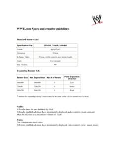 WWE.com Specs and creative guidelines  Standard Banner Ads: Specification List  300x250, 728x90, 160x600
