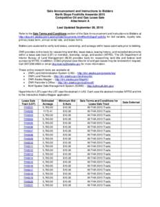 Sale Announcement and Instructions to Bidders North Slope Foothills Areawide 2015 Competitive Oil and Gas Lease Sale Attachment A Last Updated September 28, 2015 Refer to the Sale Terms and Conditions section of the Sale
