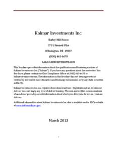 Microsoft Word - Kalmar Investments Firm Brochure March 2013.docx