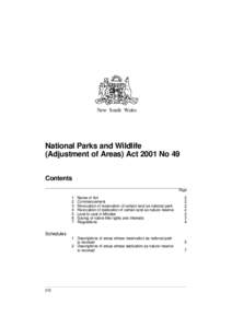 New South Wales  National Parks and Wildlife (Adjustment of Areas) Act 2001 No 49 Contents Page