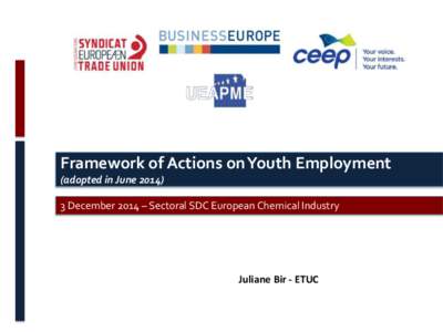 Framework of Actions on Youth Employment (adopted in JuneDecember 2014 – Sectoral SDC European Chemical Industry  Juliane Bir - ETUC