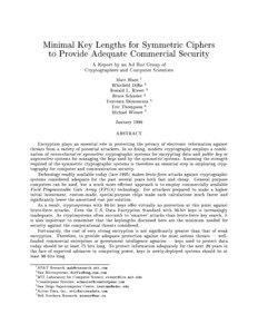 Minimal Key Lengths for Symmetric Ciphers to Provide Adequate Commercial Security A Report by an Ad Hoc Group of