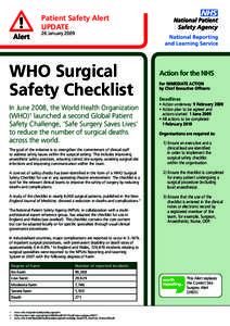 Patient Safety Alert UPDATE 26 January 2009 WHO Surgical Safety Checklist