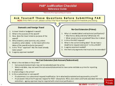 PAR* Justification Checklist Reference Guide *Electronic Prior Approval Request System  Ask Yourself These Questions Before Submitting PAR