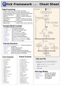 lick Framework v1.5.1 Cheat Sheet Page Processing no-args constructor used to create new Page context, format, headers and path dependencies set request parameter values bound to matching named fields