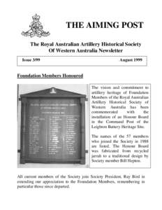 THE AIMING POST The Royal Australian Artillery Historical Society Of Western Australia Newsletter