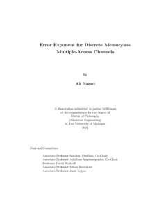 Error Exponent for Discrete Memoryless Multiple-Access Channels by  Ali Nazari