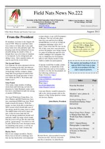 Field Nats News No.222 Newsletter of the Field Naturalists Club of Victoria Inc. Understanding Our Natural World Est. 1880