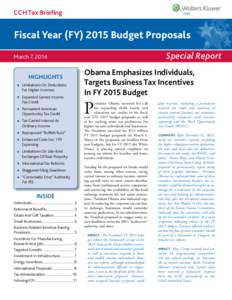 CCH Tax Briefing  Fiscal Year (FY[removed]Budget Proposals Special Report  March 7, 2014
