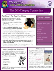 The Off-Campus Connection Get Ready for Reading Week FebruaryThis issue’s highlights: