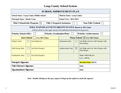 Long County School System SCHOOL IMPROVEMENT PLAN School Name: Long County Middle School District Name: Long County