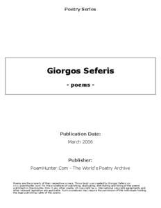 Poetry Series  Giorgos Seferis