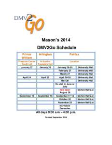 Mason’s 2014 DMV2Go Schedule Prince William  Arlington