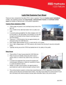 Light Rail Systems Fact Sheet There are many components that allow RTD’s trains to operate. There are traction power substations (TPSS), train signaling systems with relay houses, communication houses and overhead cont