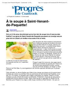 À la soupe à Saint-Venant-de-Paquette! - Communauté - Le Pro...  http://www.leprogres.net/CommunautearticleLe Progrès de Coaticook > Communauté