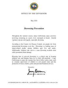 OFFICE OF THE GOVERNOR  May 2016 Drowning Prevention