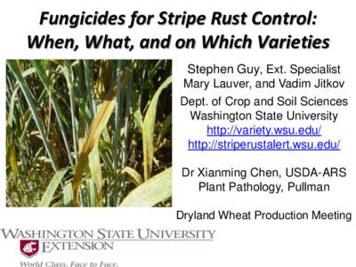 Fungicides for Stripe Rust Control: When, What, and on Which Varieties Stephen Guy, Ext. Specialist Mary Lauver, and Vadim Jitkov Dept. of Crop and Soil Sciences Washington State University