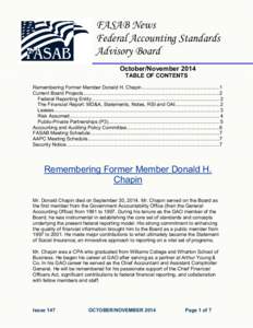 FASAB News Federal Accounting Standards Advisory Board October/November 2014 TABLE OF CONTENTS