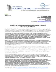 NEWS May 27, 2015 For Immediate Release Contact for Rockefeller Institute: Robert Bullock Deputy Director for Operations