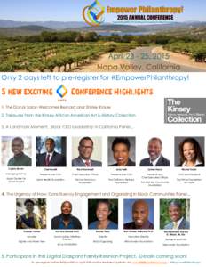 April, 2015 Napa Valley, California Only 2 days left to pre-register for #EmpowerPhilanthropy! 5 new exciting