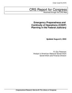 Emergency Preparedness and Continuity of Operations (COOP)Planning in the Federal Judiciary