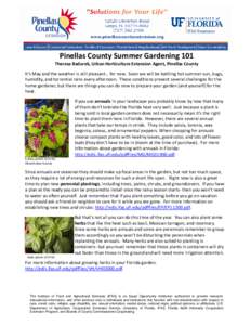 Pinellas County Summer Gardening 101 Theresa Badurek, Urban Horticulture Extension Agent, Pinellas County It’s May and the weather is still pleasant… for now. Soon we will be battling hot summer sun, bugs, humidity, 