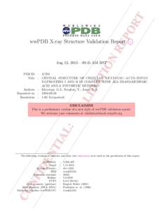 wwPDB X-ray Structure Validation Report  O i  Aug 13, 2013 – 09:45 AM BST