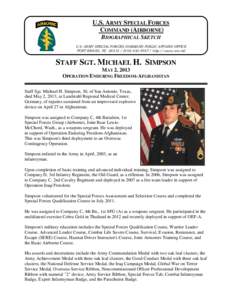 U.S. ARMY SPECIAL FORCES COMMAND (AIRBORNE) BIOGRAPHICAL SKETCH U.S. ARMY SPECIAL FORCES COMMAND PUBLIC AFFAIRS OFFICE FORT BRAGG, NC[removed][removed]http://www.soc.mil