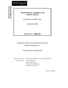 Model-theoretic imaginaries and coherent sheaves Ravi Rajani and Mike Prest