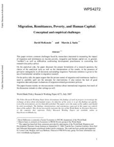 Public Disclosure Authorized  WPS4272 Migration, Remittances, Poverty, and Human Capital: