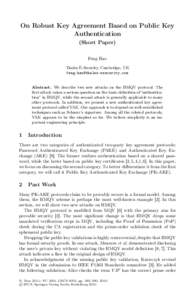 On Robust Key Agreement Based on Public Key Authentication (Short Paper) Feng Hao Thales E-Security, Cambridge, UK [removed]