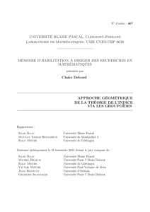 N◦ d’ordre : 407  UNIVERSITÉ BLAISE PASCAL, Clermont-Ferrand Laboratoire de Mathématiques, UMR CNRS-UBPMÉMOIRE D’HABILITATION À DIRIGER DES RECHERCHES EN