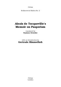 Alexis de Tocqueville’s Memoir on Pauperism