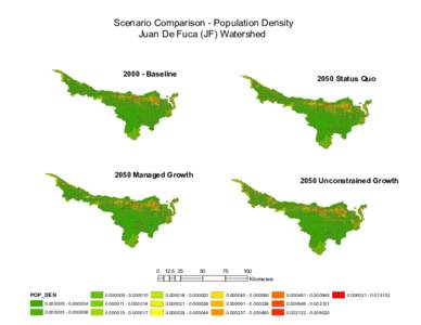 Scenario Comparison - Population Density Juan De Fuca (JF) WatershedBaselineStatus Quo