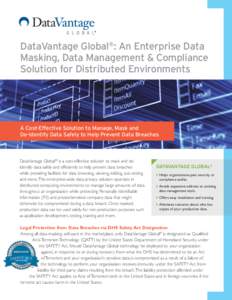 DataVantage Global®: An Enterprise Data Masking, Data Management & Compliance Solution for Distributed Environments A Cost-Effective Solution to Manage, Mask and De-Identify Data Safely to Help Prevent Data Breaches