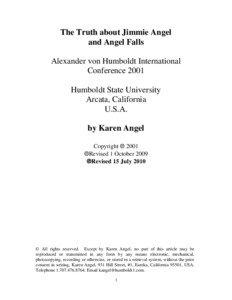 The Truth about Jimmie Angel and Angel Falls Alexander von Humboldt International