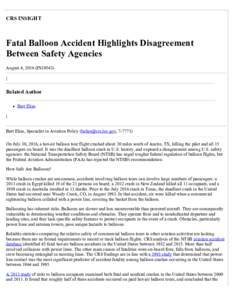 Fatal Balloon Accident Highlights Disagreement Between Safety Agencies
