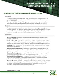 MISSOURI UNIVERSITY OF SCIENCE & TECHNOLOGY Procedure: 3.6 NATIONAL FIRE PROTECTION ASSOCIATION (NFPA) 70E Procedure