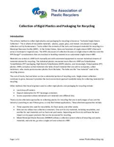  Collection	of	Rigid	Plastics	and	Packaging	for	Recycling