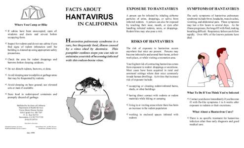 FACTS ABOUT  HANTAVIRUS Where You Camp or Hike  IN CALIFORNIA