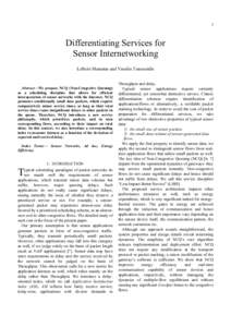 1  Differentiating Services for Sensor Internetworking Lefteris Mamatas and Vassilis Tsaoussidis 