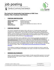 Position Title – UBC Farm Market Garden Coordinator