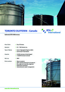 TORONTO DUFFERIN - Canada Selected BTA References Final Client:  •	 City of Toronto