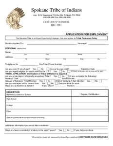 APPLICATION FOR EMPLOYMENT 2013